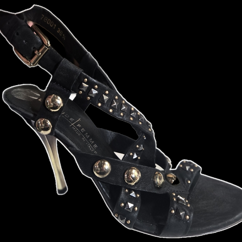 Size 8 Latitude Femme Leather Studded Strappy Stiletto Heel Sandals Womens